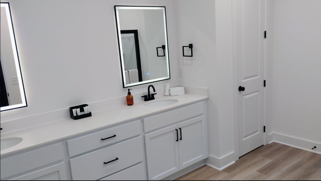 Pristine primary bathroom double vanity